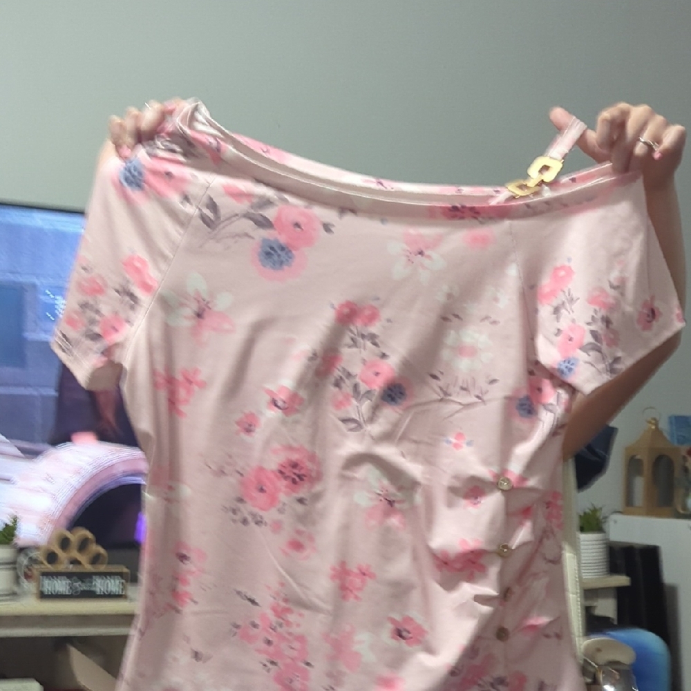 Pink Floral Top with Button Accents